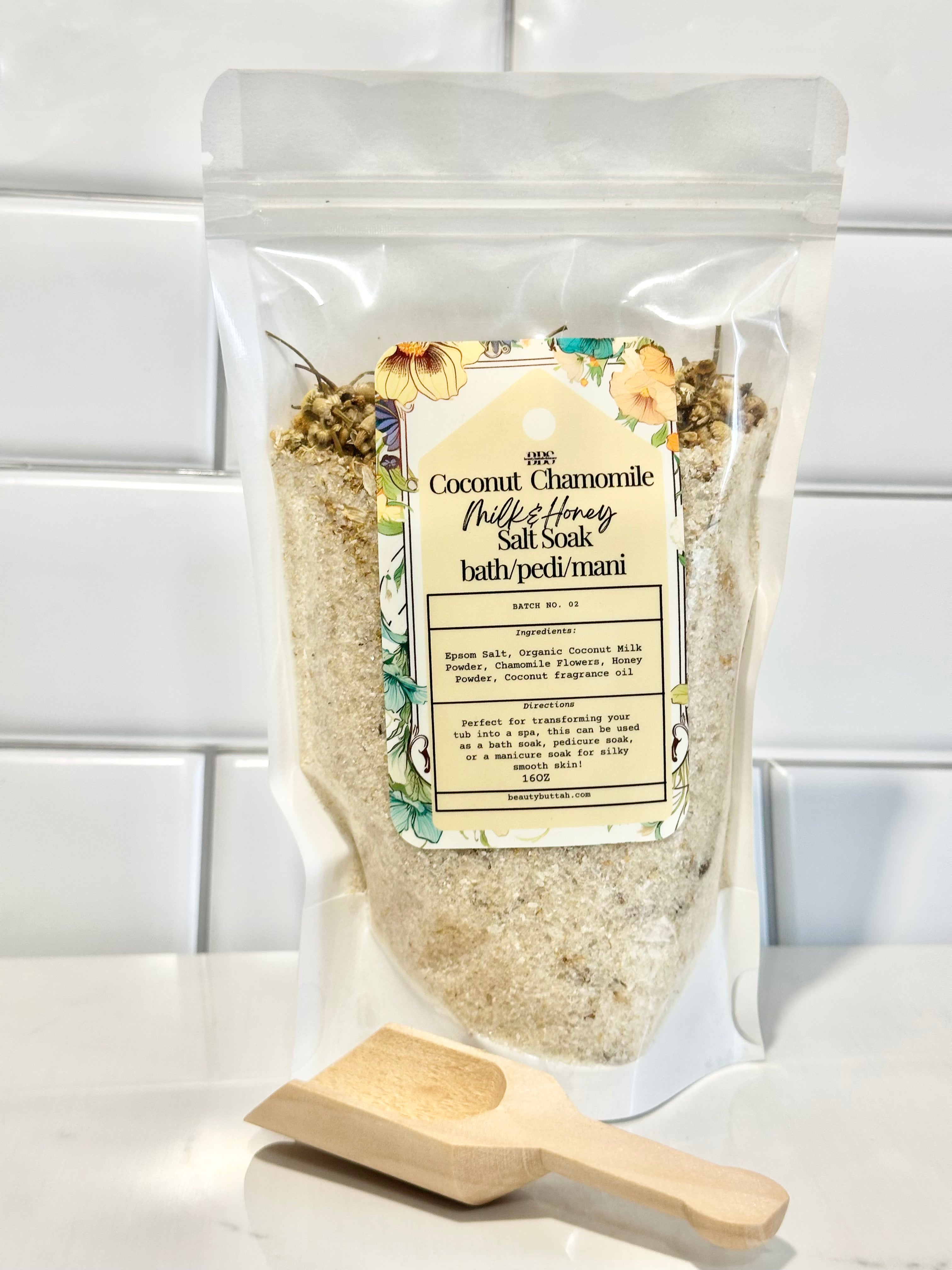 Coconut +Chamomile Milk and Honey Bath Pedi Mani Salt Soak